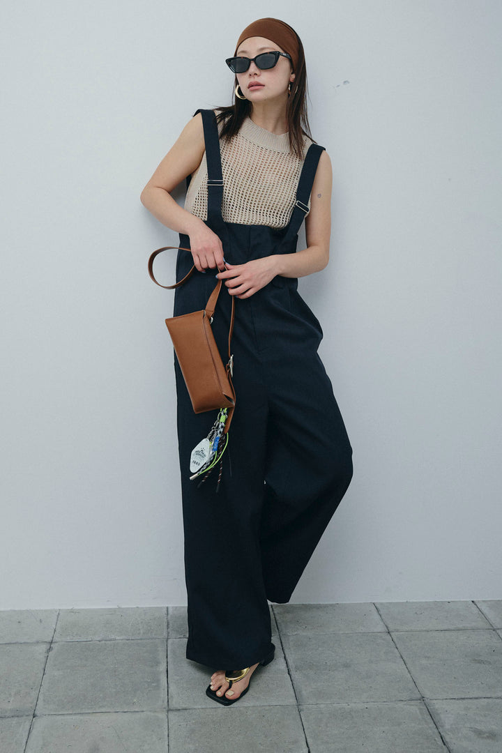 [予約/SET]フィッシュネットノースリーブニット+ハイウエストワイドサロペット(2set)