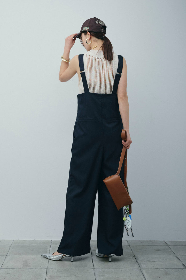 [予約/SET]フィッシュネットノースリーブニット+ハイウエストワイドサロペット(2set)