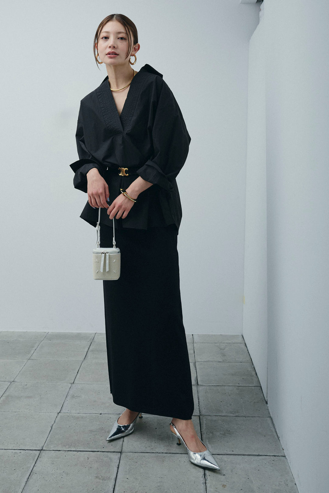 [予約/SET]スキッパービッグシャツ+ラメタイトスカート(2set)