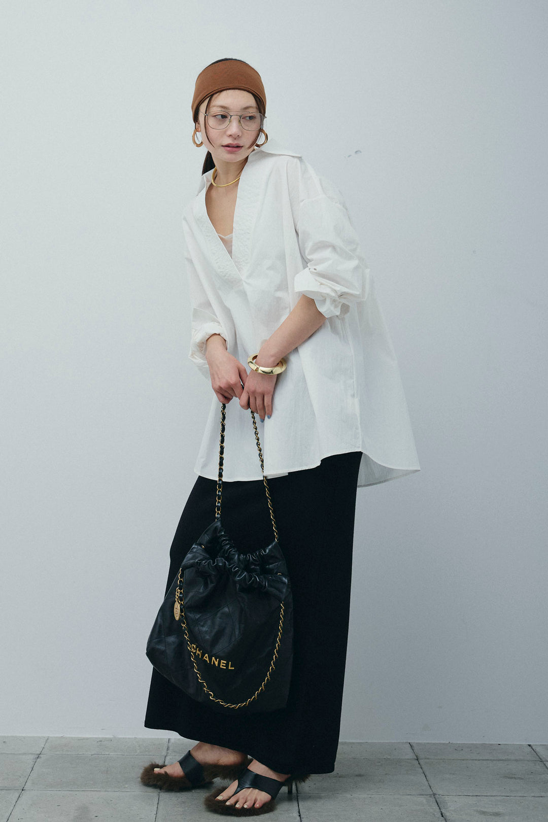 [予約/SET]スキッパービッグシャツ+ラメタイトスカート(2set)