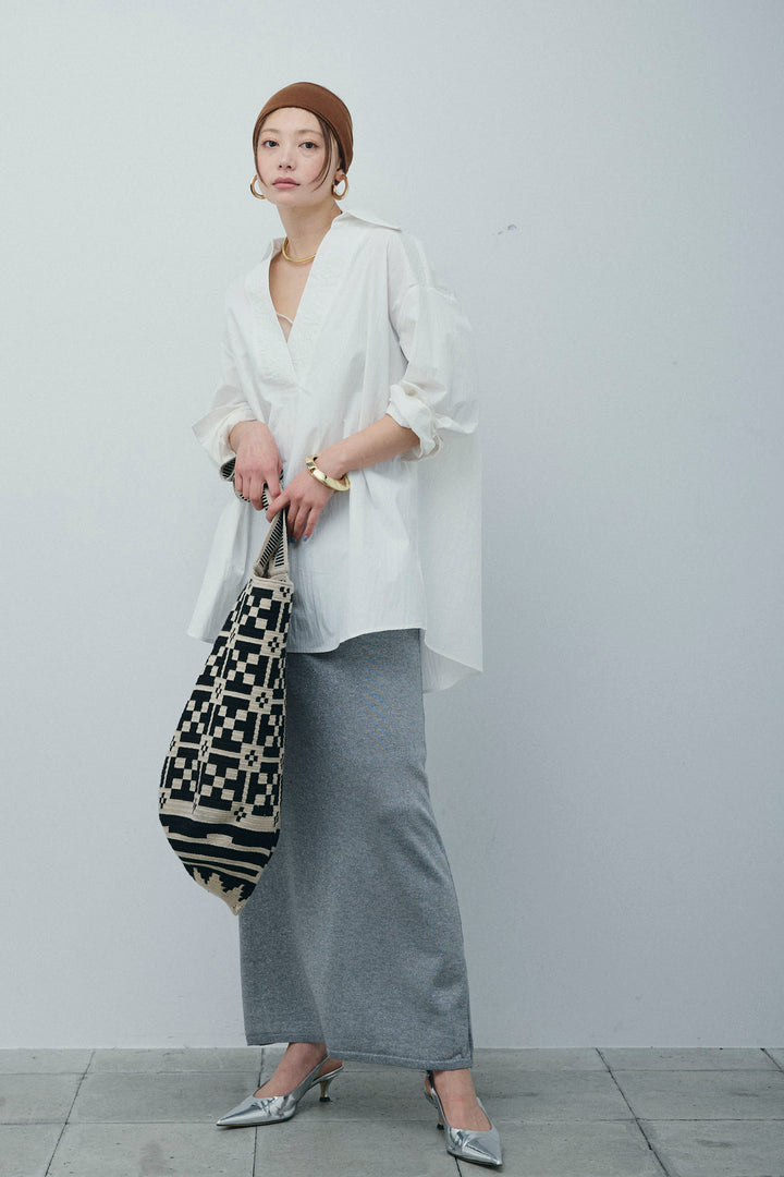 [予約/SET]スキッパービッグシャツ+ラメタイトスカート(2set)