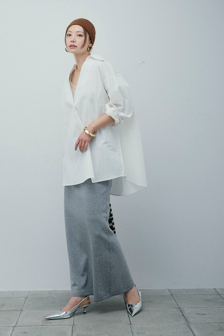 [予約/SET]スキッパービッグシャツ+ラメタイトスカート(2set)