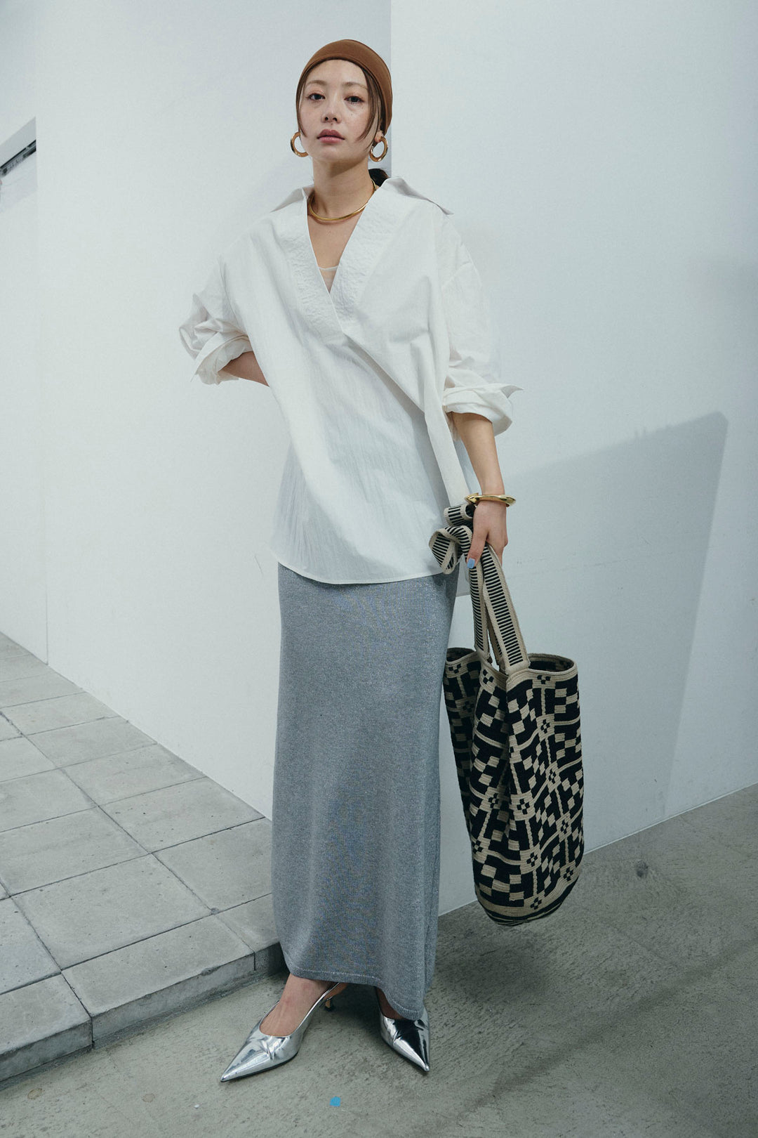 [予約/SET]スキッパービッグシャツ+ラメタイトスカート(2set)