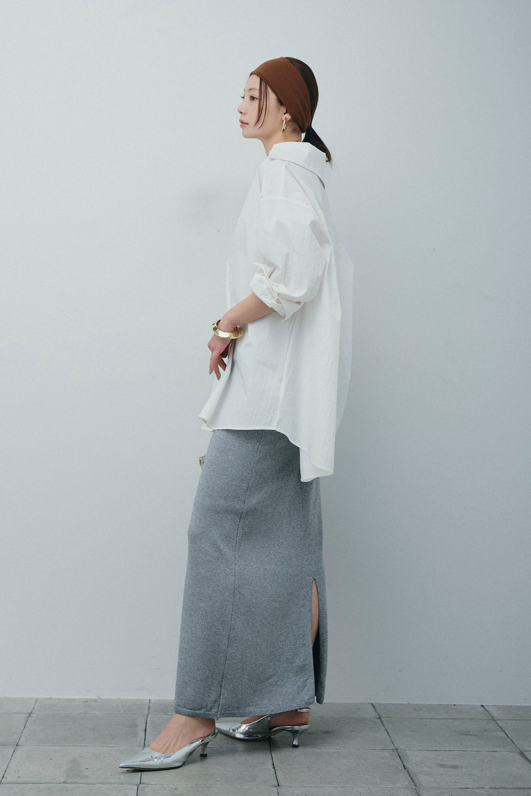 [予約/SET]スキッパービッグシャツ+ラメタイトスカート(2set)