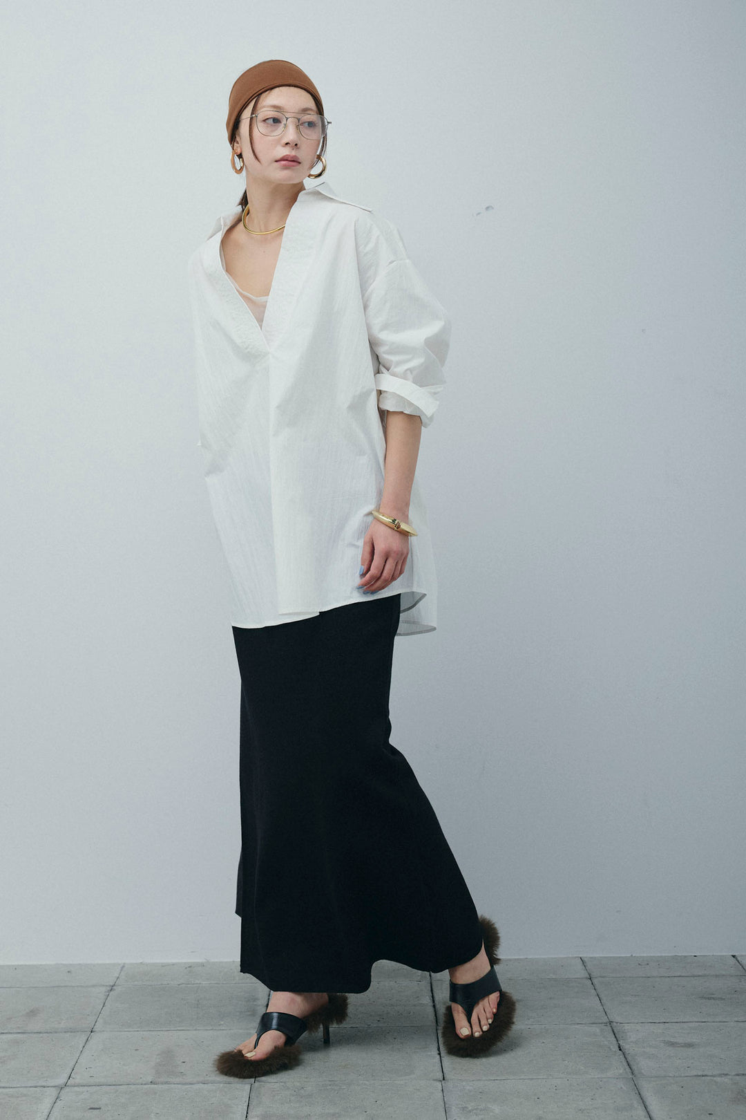 [予約/SET]スキッパービッグシャツ+ラメタイトスカート(2set)