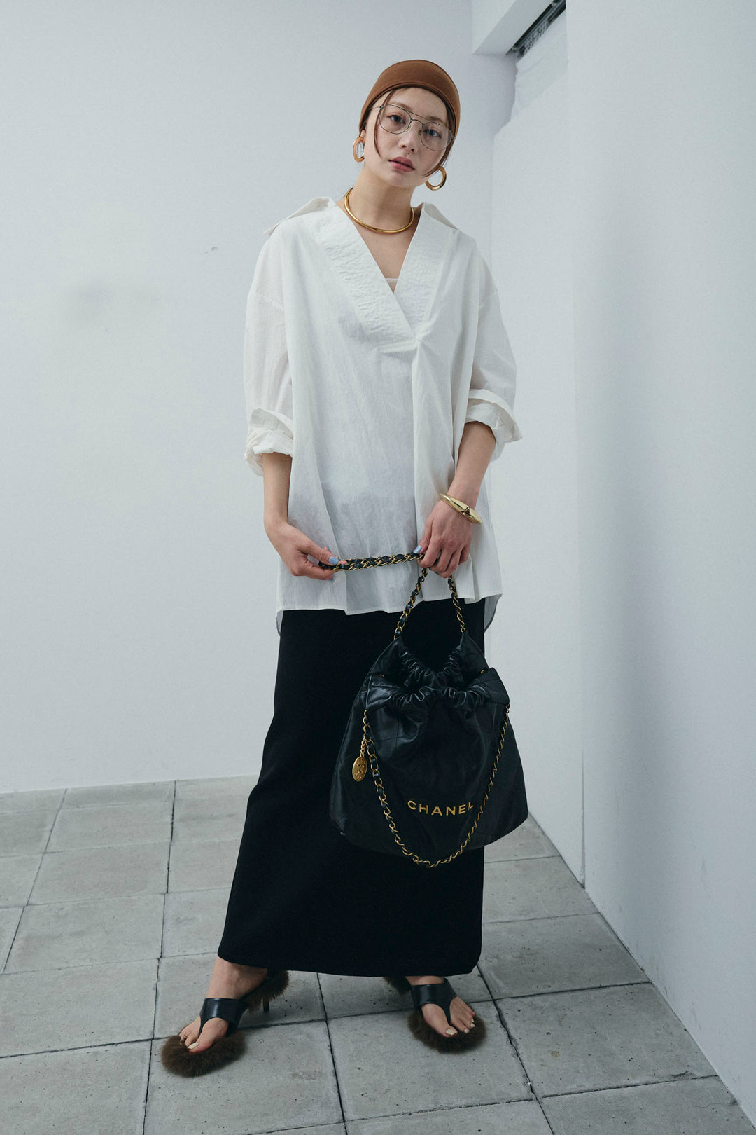 [予約/SET]スキッパービッグシャツ+ラメタイトスカート(2set)