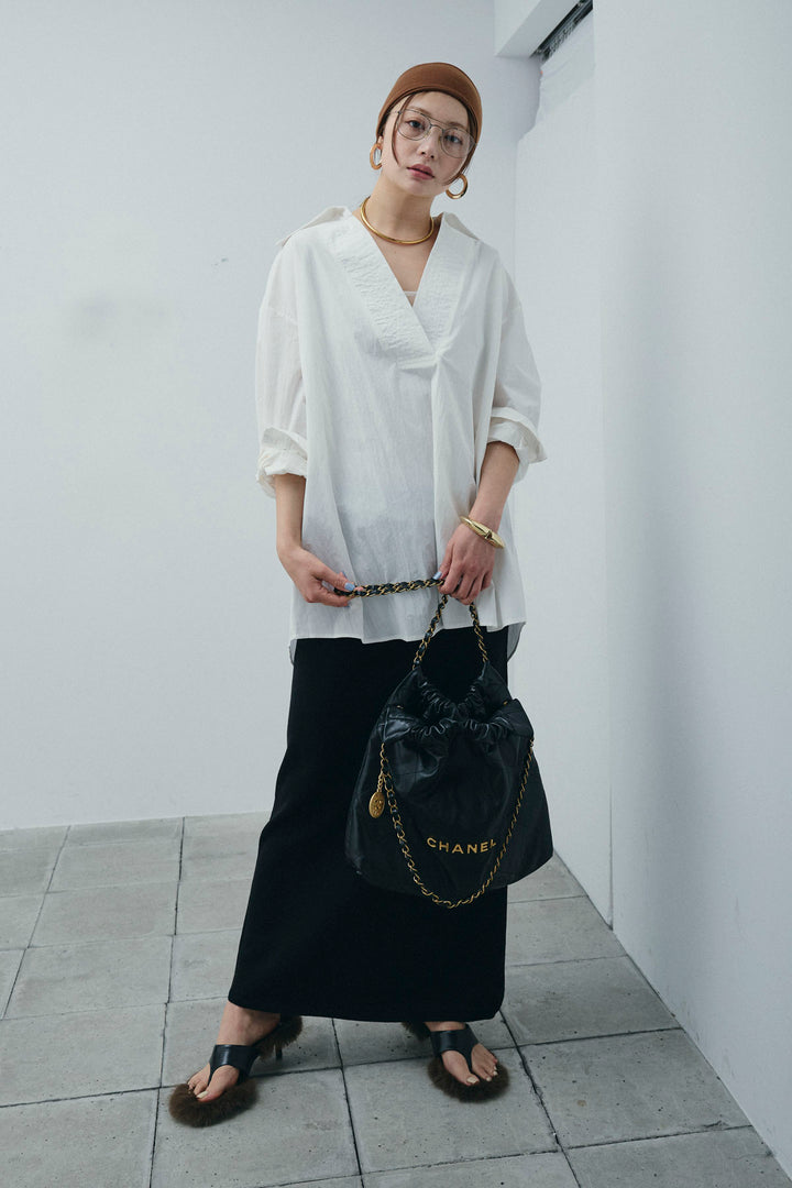 [予約/SET]スキッパービッグシャツ+ラメタイトスカート(2set)