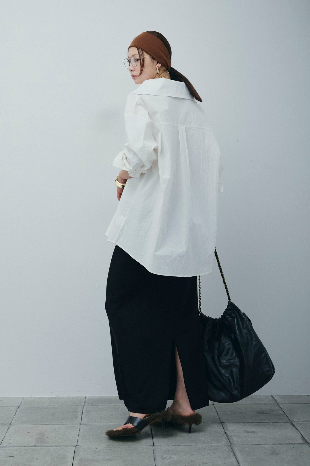 [予約/SET]スキッパービッグシャツ+ラメタイトスカート(2set)