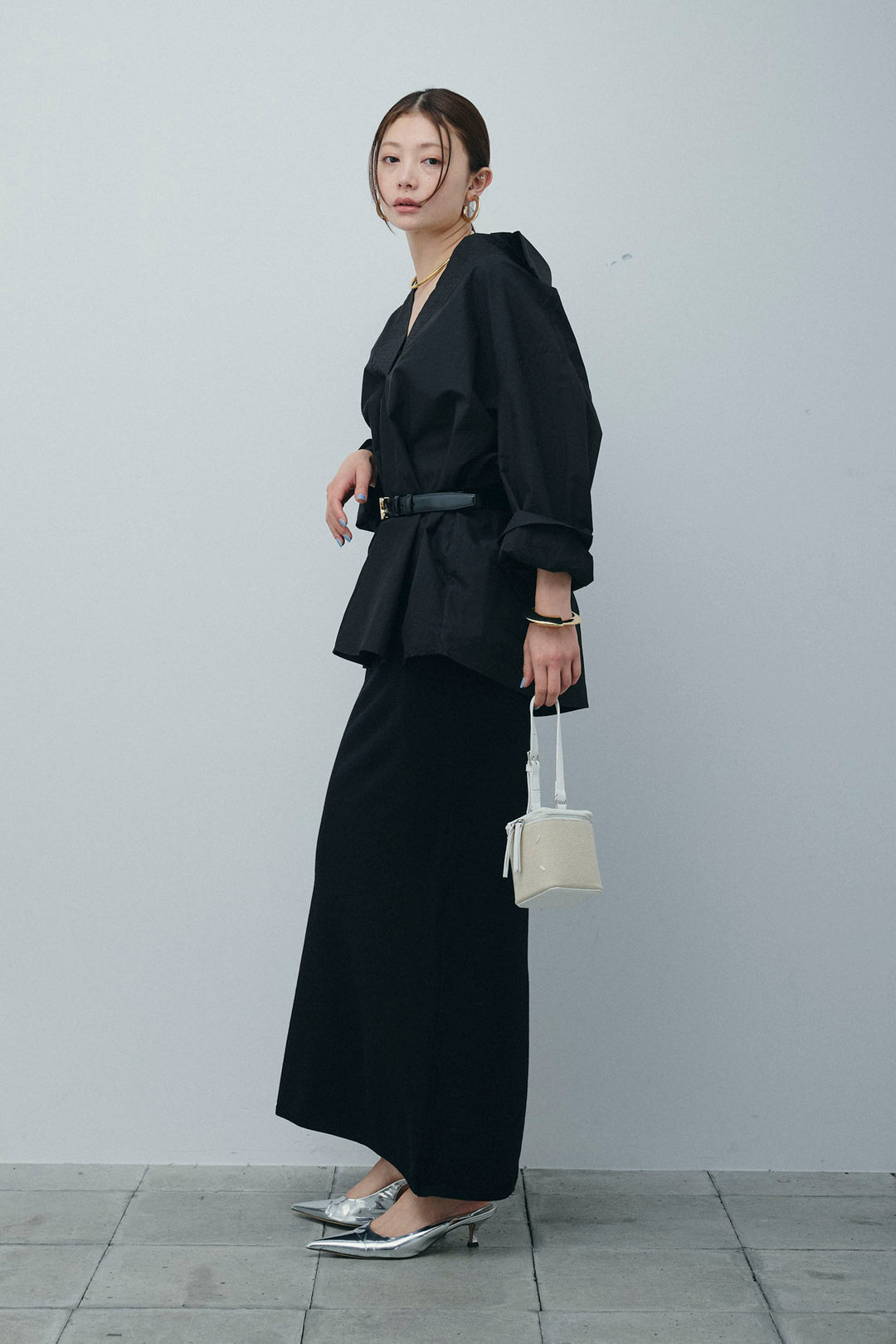 [予約/SET]スキッパービッグシャツ+ラメタイトスカート(2set)