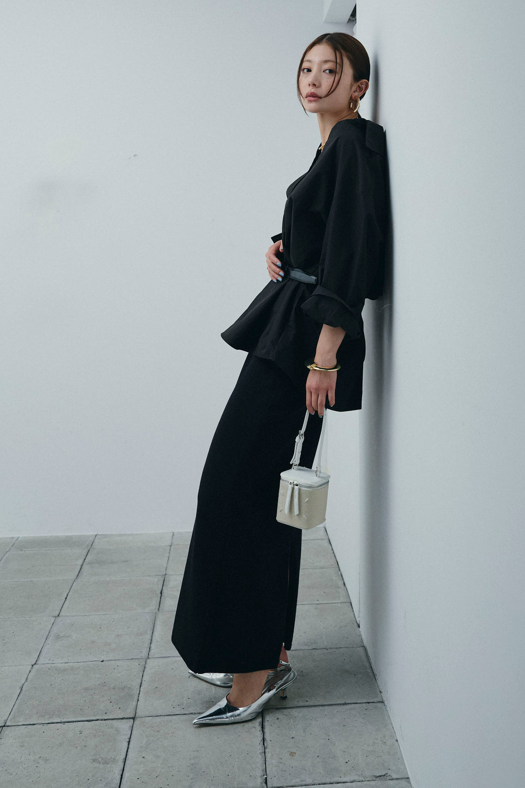 [予約/SET]スキッパービッグシャツ+ラメタイトスカート(2set)