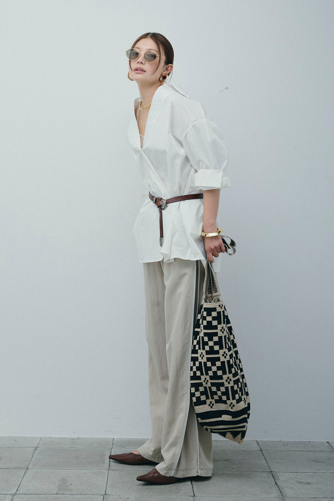 [予約/SET]スキッパービッグシャツ+サイドラインリラックスパンツ(2set)