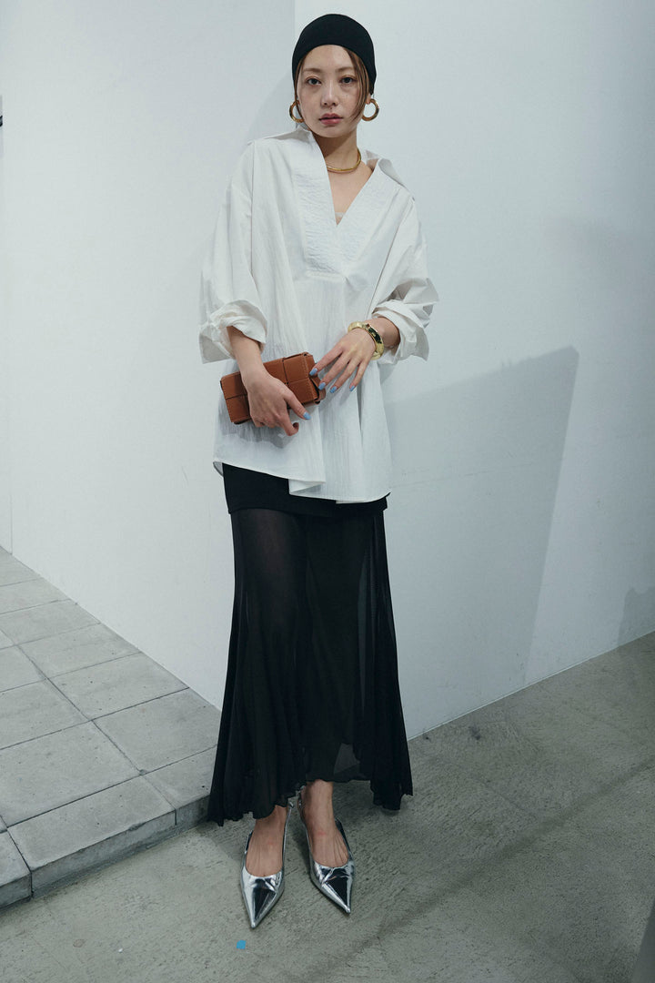 [予約/SET]スキッパービッグシャツ+チュールレイヤードミニスカート(2set)