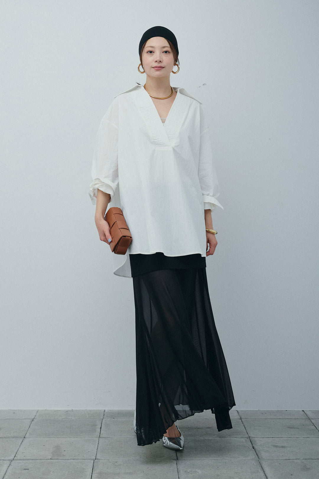 [予約/SET]スキッパービッグシャツ+チュールレイヤードミニスカート(2set)