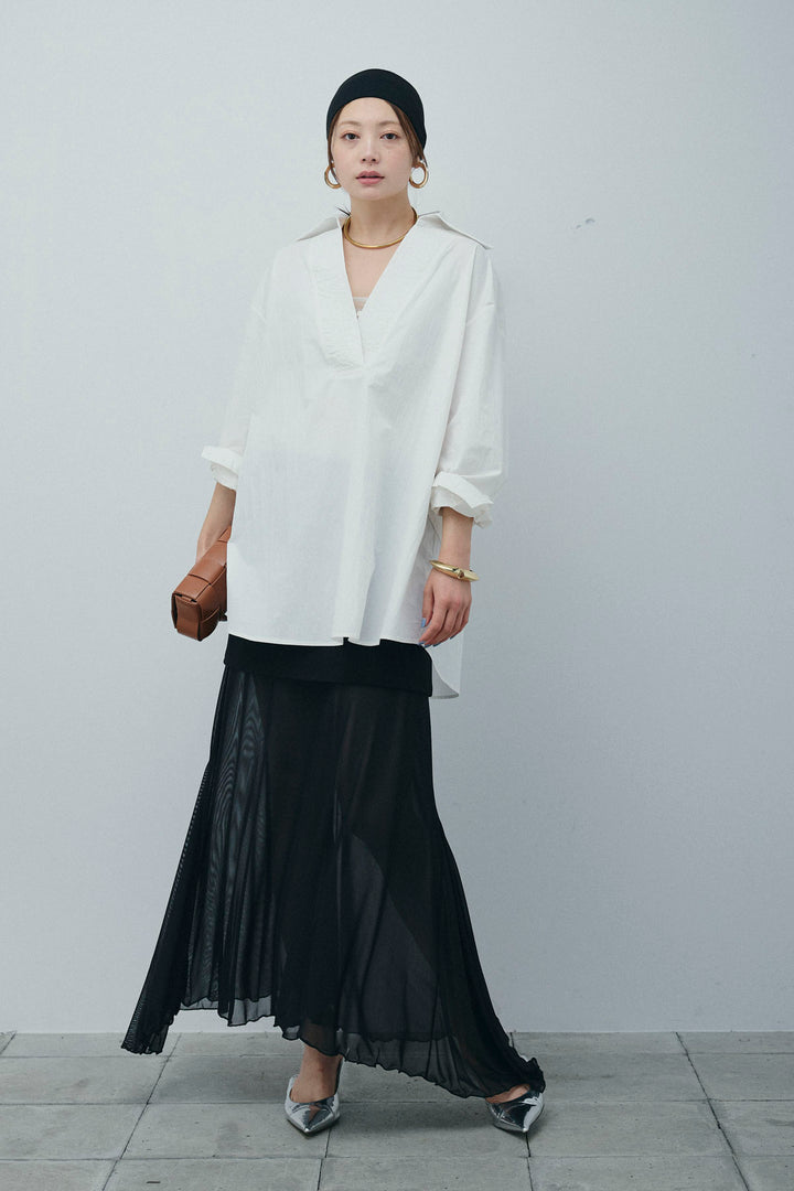 [予約/SET]スキッパービッグシャツ+チュールレイヤードミニスカート(2set)