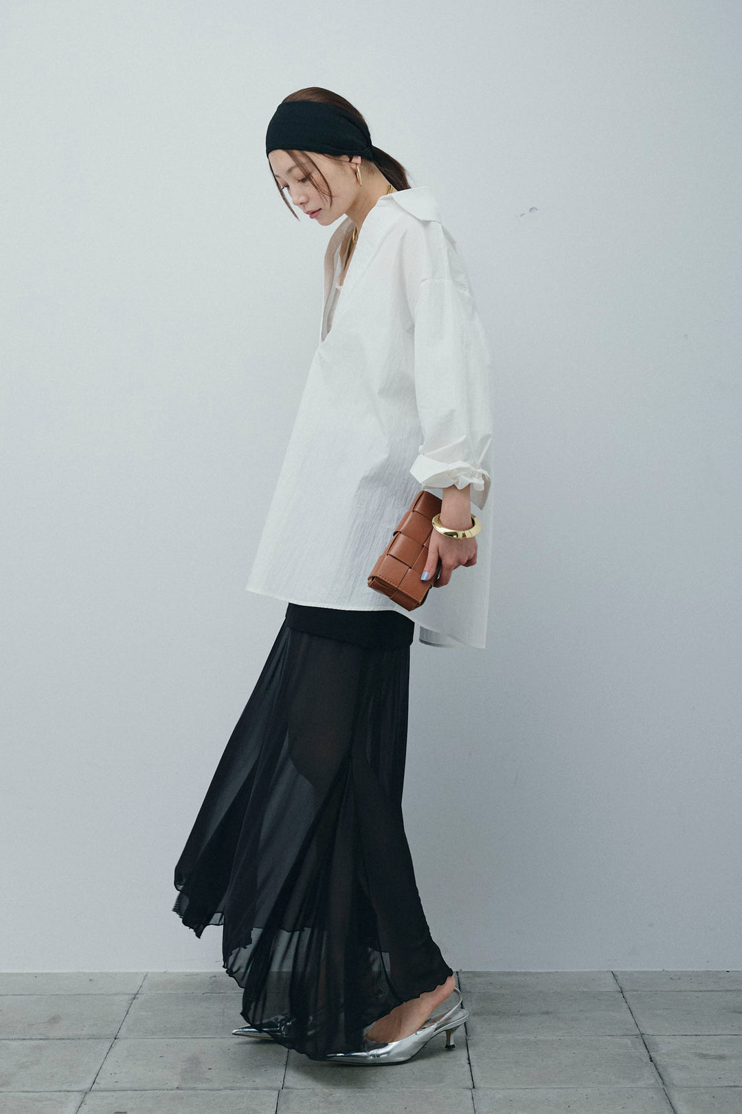 [予約/SET]スキッパービッグシャツ+チュールレイヤードミニスカート(2set)