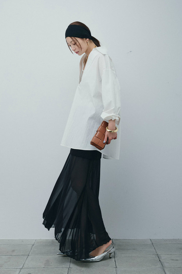 [予約/SET]スキッパービッグシャツ+チュールレイヤードミニスカート(2set)