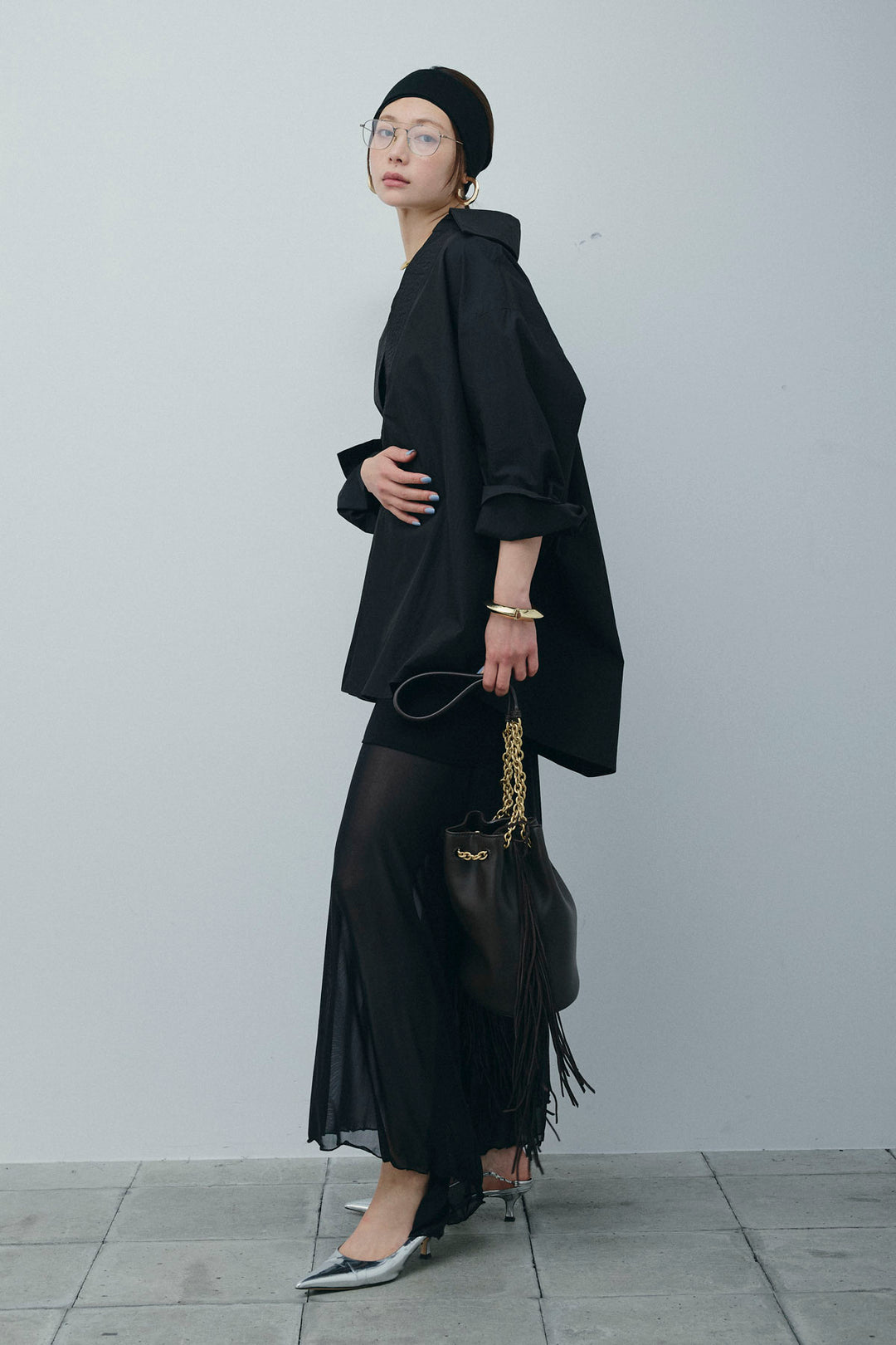 [予約/SET]スキッパービッグシャツ+チュールレイヤードミニスカート(2set)