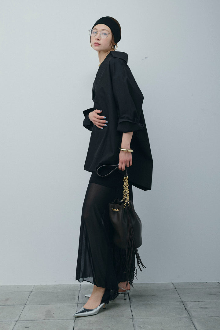 [予約/SET]スキッパービッグシャツ+チュールレイヤードミニスカート(2set)