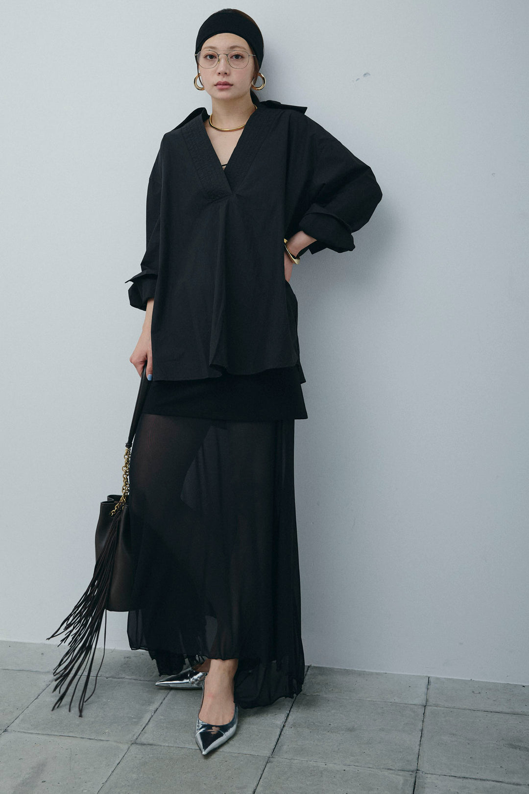 [予約/SET]スキッパービッグシャツ+チュールレイヤードミニスカート(2set)