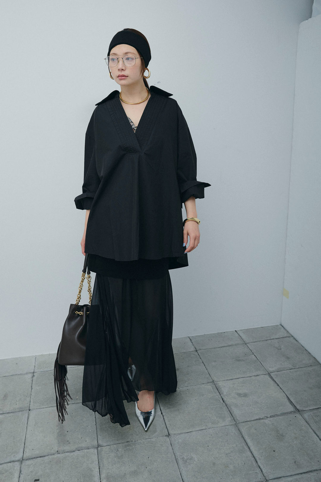 [予約/SET]スキッパービッグシャツ+チュールレイヤードミニスカート(2set)