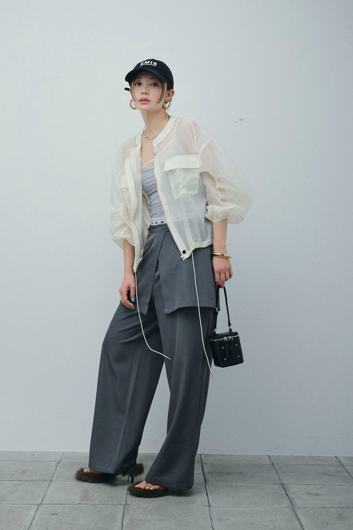 [予約/SET]ドロストシアーブルゾン+ラップ巻きストレートパンツ(2set)