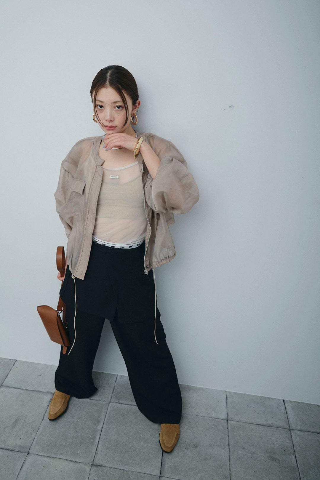 [予約/SET]ドロストシアーブルゾン+ラップ巻きストレートパンツ(2set)