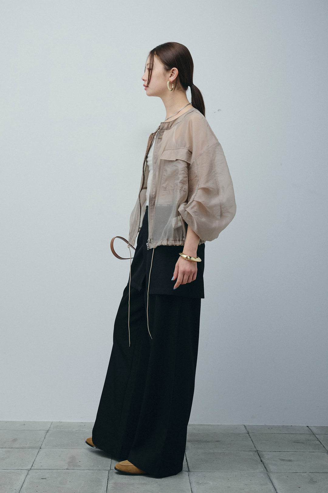 [予約/SET]ドロストシアーブルゾン+ラップ巻きストレートパンツ(2set)
