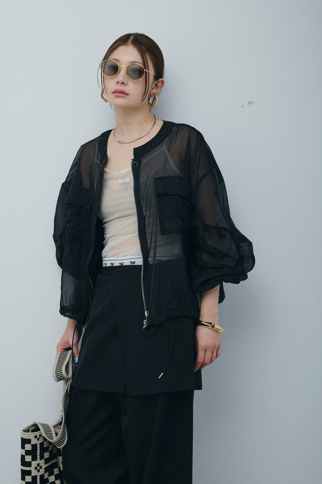 [予約/SET]ドロストシアーブルゾン+ラップ巻きストレートパンツ(2set)