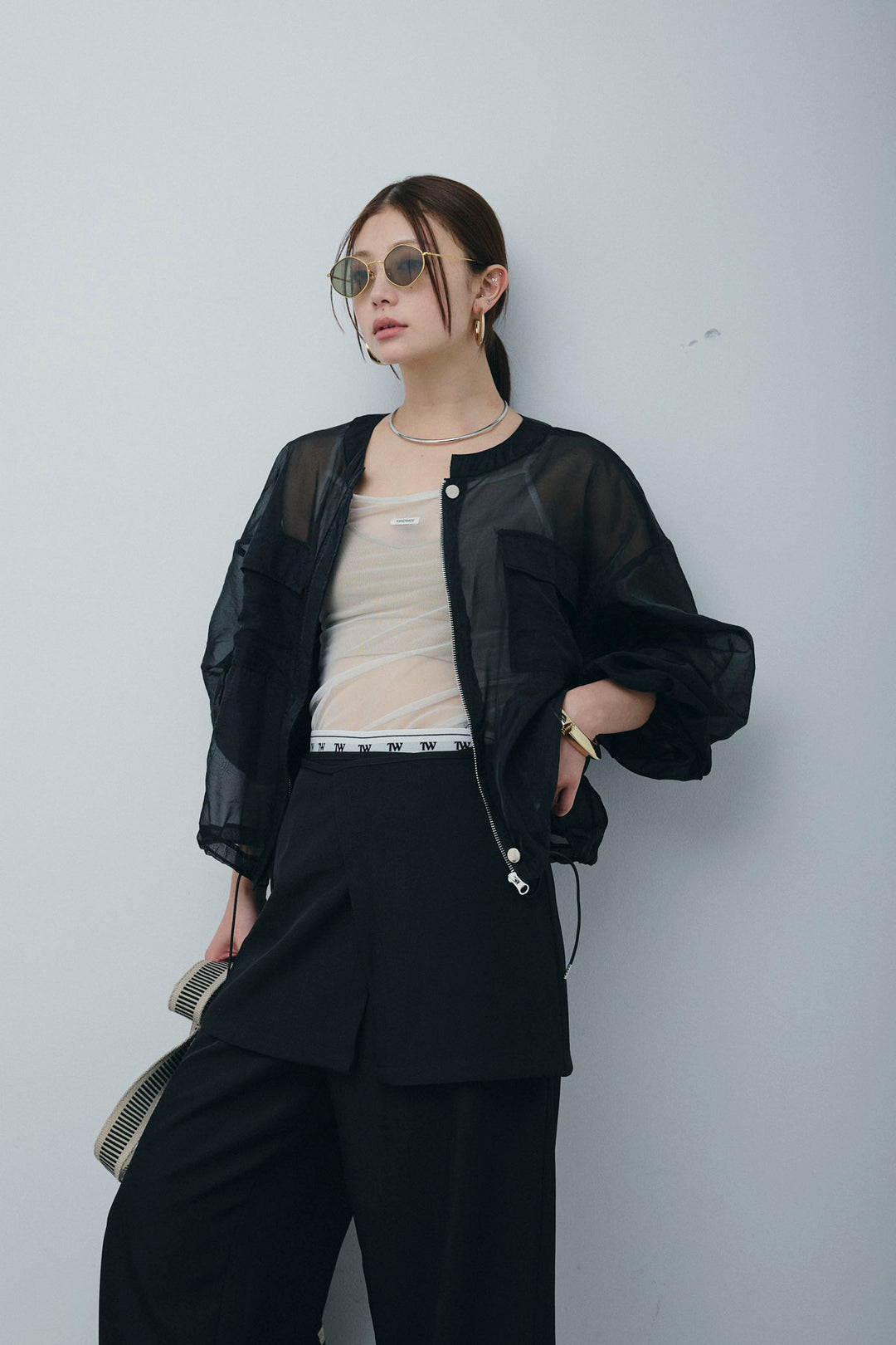 [予約/SET]ドロストシアーブルゾン+ラップ巻きストレートパンツ(2set)