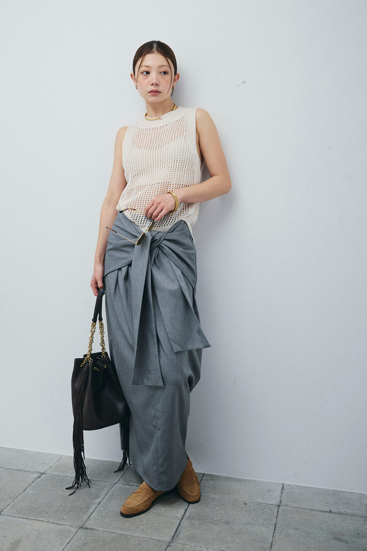 [予約/SET]フィッシュネットノースリーブニット+フロントクロスタイトスカート(2set)