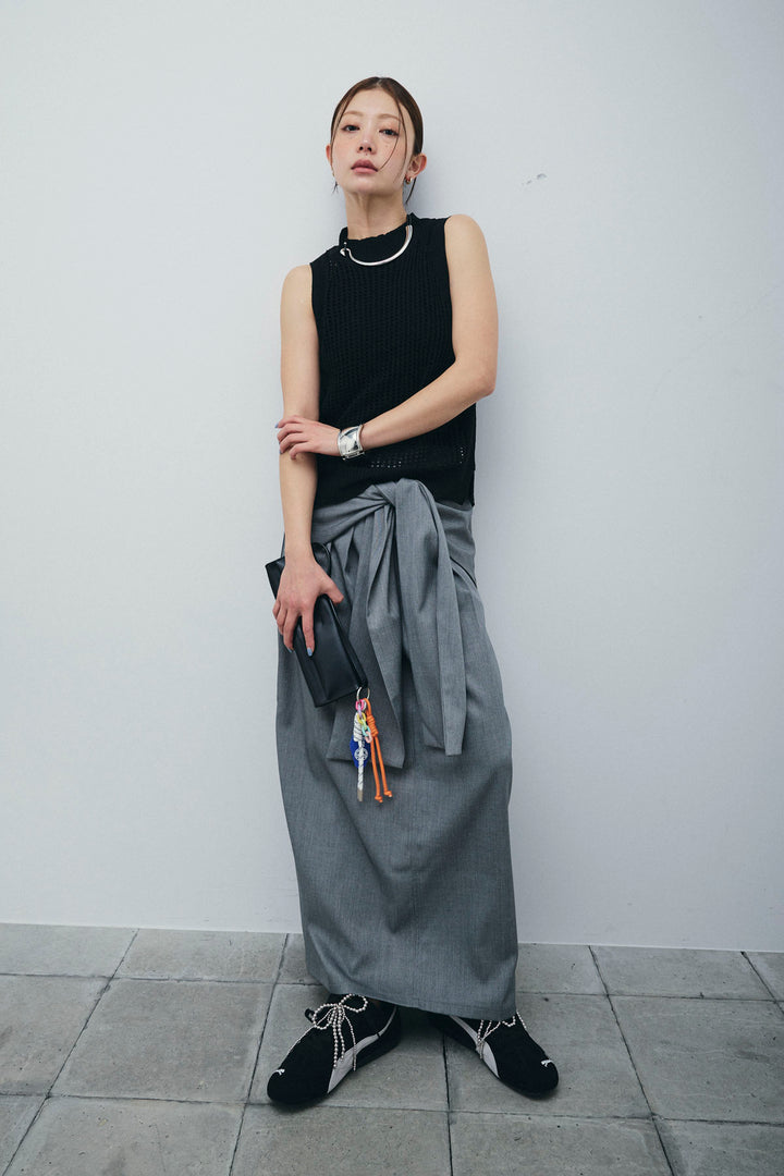 [予約/SET]フィッシュネットノースリーブニット+フロントクロスタイトスカート(2set)