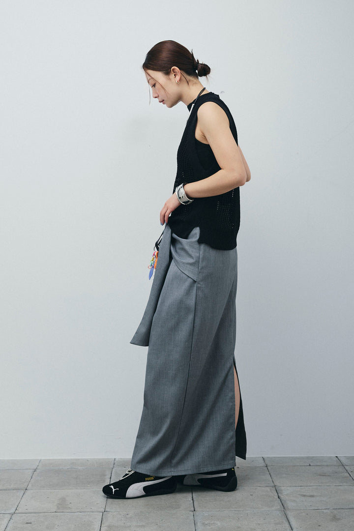 [予約/SET]フィッシュネットノースリーブニット+フロントクロスタイトスカート(2set)