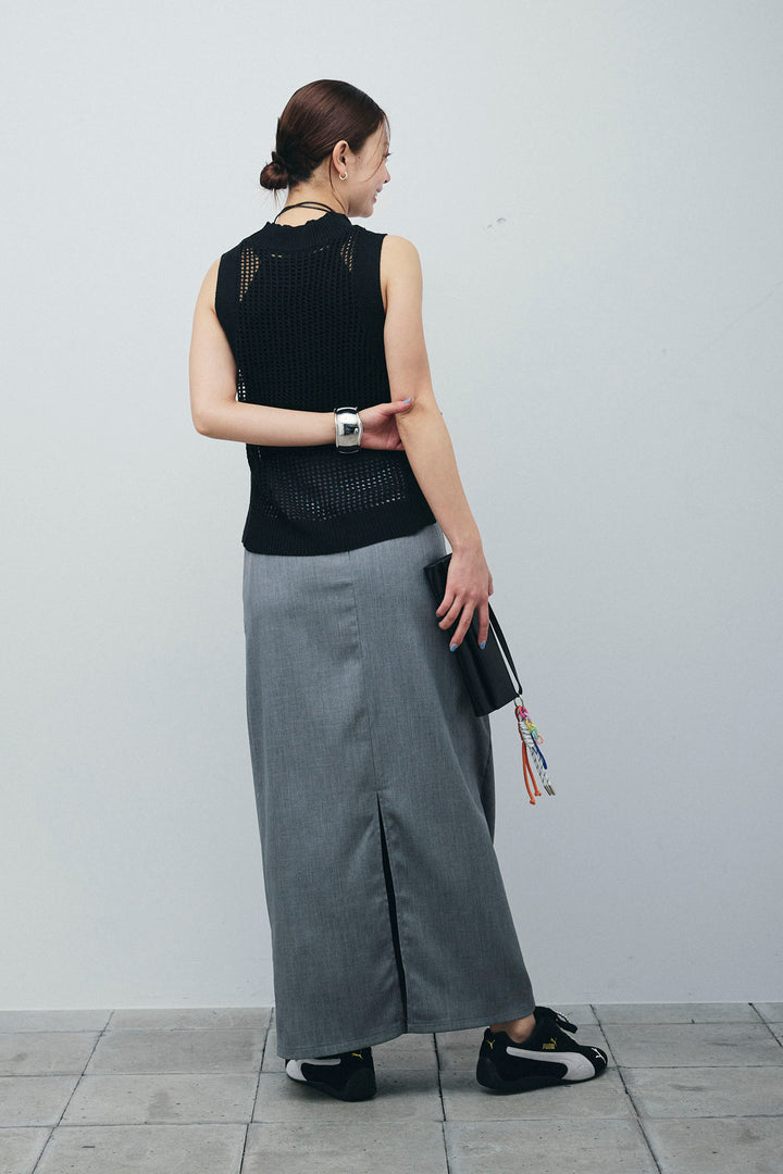 [予約/SET]フィッシュネットノースリーブニット+フロントクロスタイトスカート(2set)