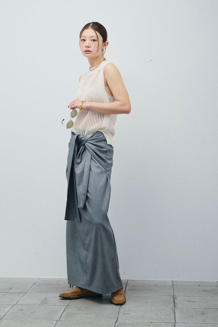 [予約/SET]フィッシュネットノースリーブニット+フロントクロスタイトスカート(2set)