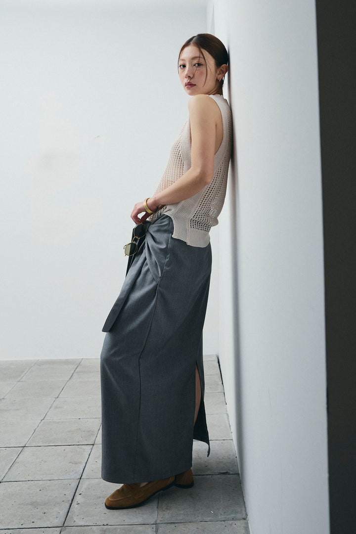 [予約/SET]フィッシュネットノースリーブニット+フロントクロスタイトスカート(2set)