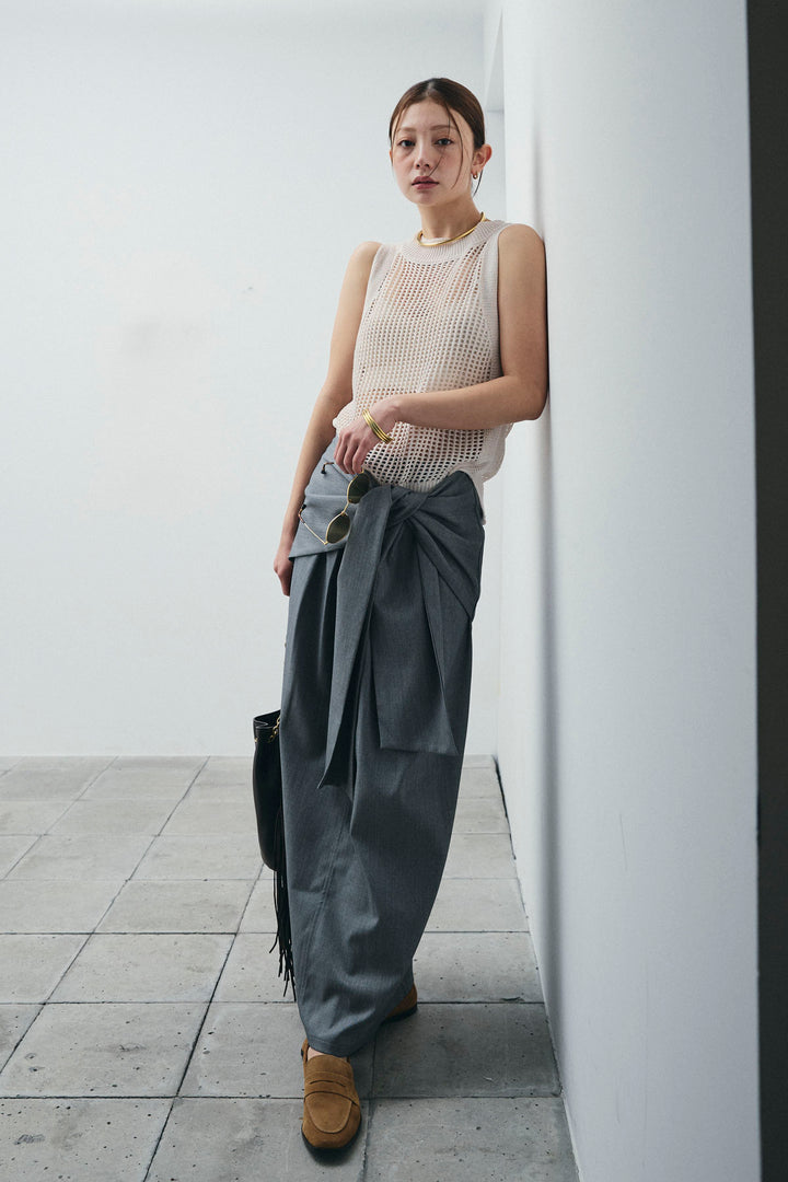 [予約/SET]フィッシュネットノースリーブニット+フロントクロスタイトスカート(2set)