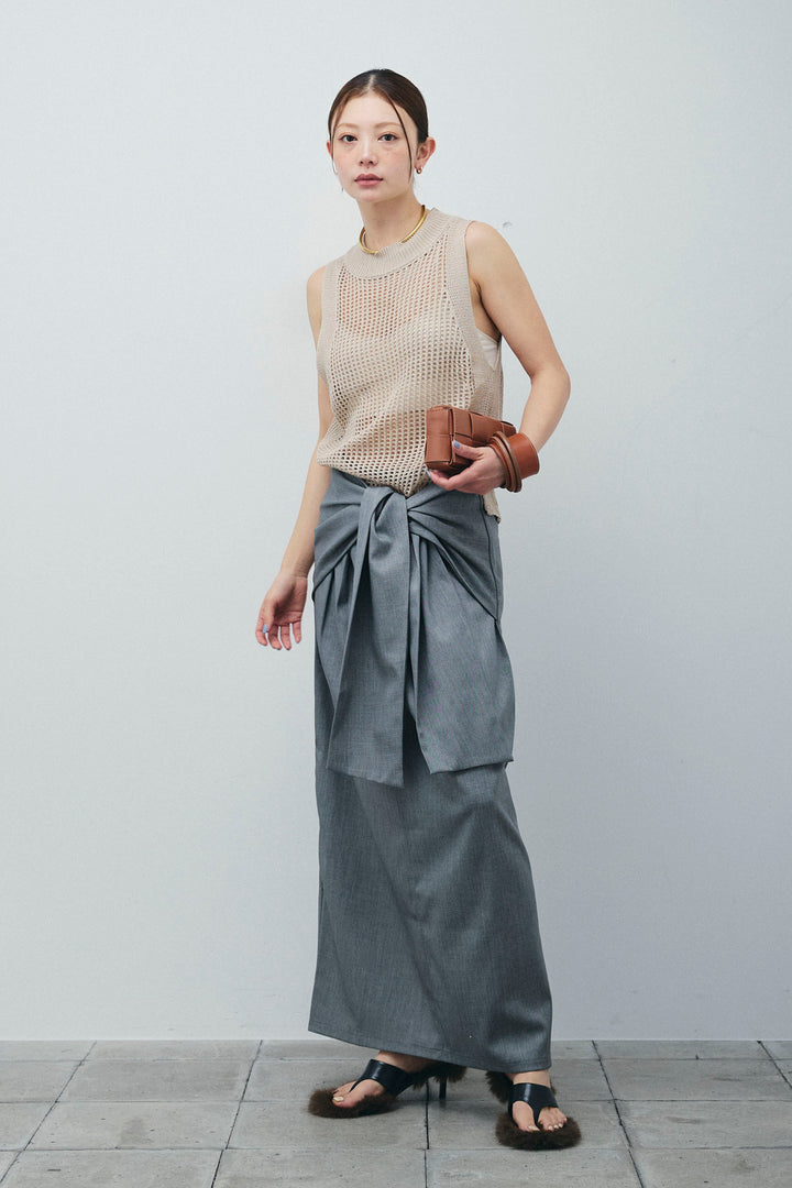 [予約/SET]フィッシュネットノースリーブニット+フロントクロスタイトスカート(2set)