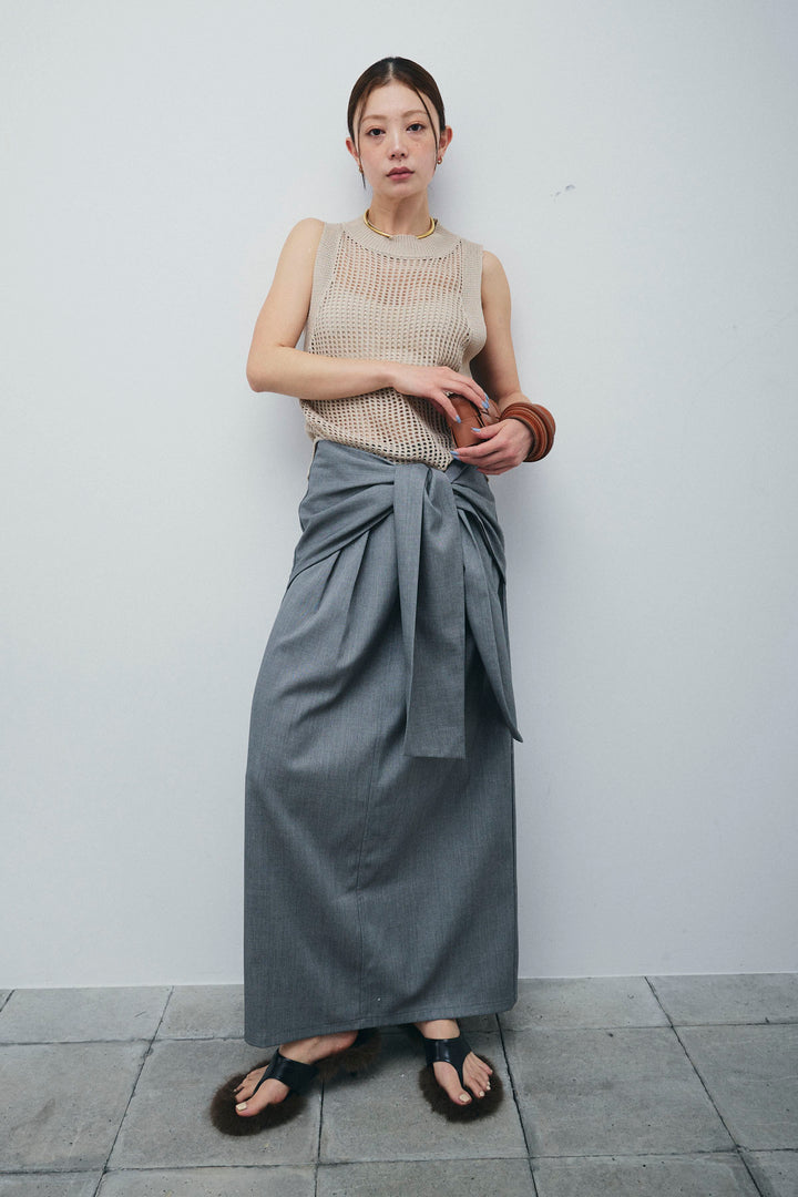 [予約/SET]フィッシュネットノースリーブニット+フロントクロスタイトスカート(2set)