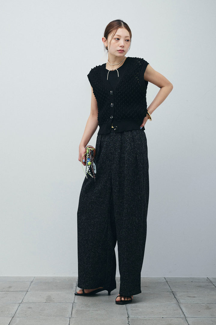 [予約/SET]カップ付きホルターネックタンク+バンピーステッチ2WAYベスト+サマーツイードタックパンツ(3set)