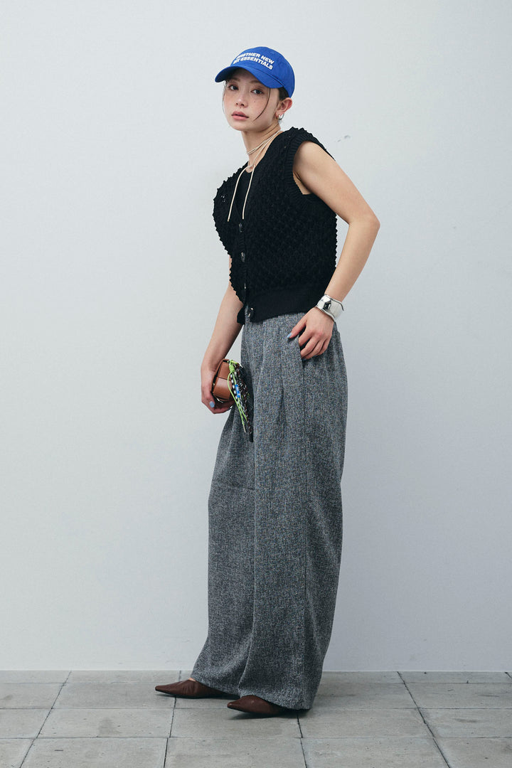 [予約/SET]カップ付きホルターネックタンク+バンピーステッチ2WAYベスト+サマーツイードタックパンツ(3set)