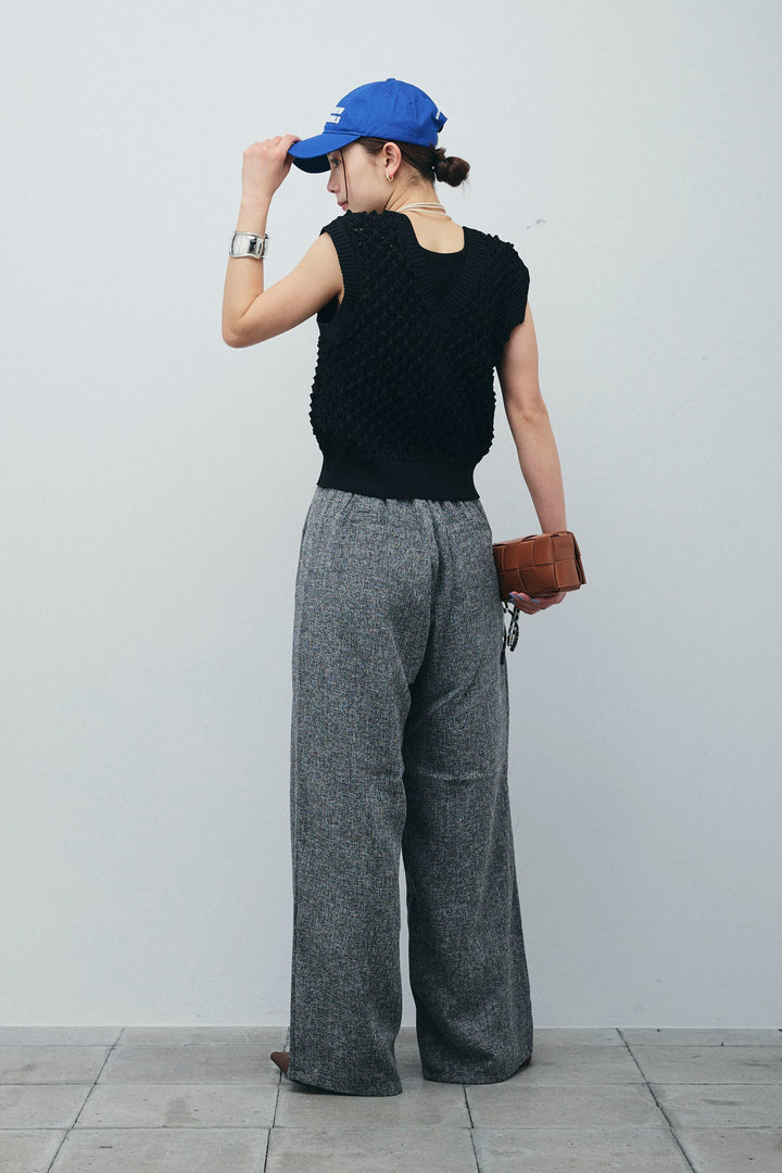 [予約/SET]カップ付きホルターネックタンク+バンピーステッチ2WAYベスト+サマーツイードタックパンツ(3set)