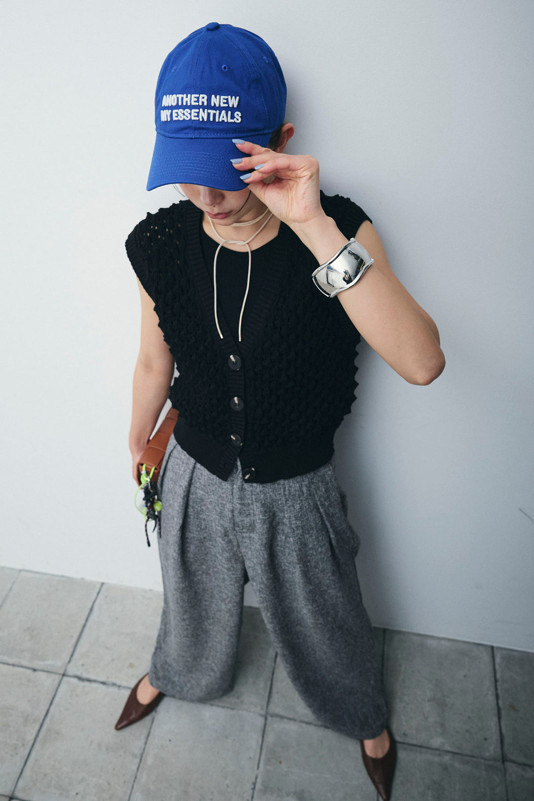 [予約/SET]カップ付きホルターネックタンク+バンピーステッチ2WAYベスト+サマーツイードタックパンツ(3set)