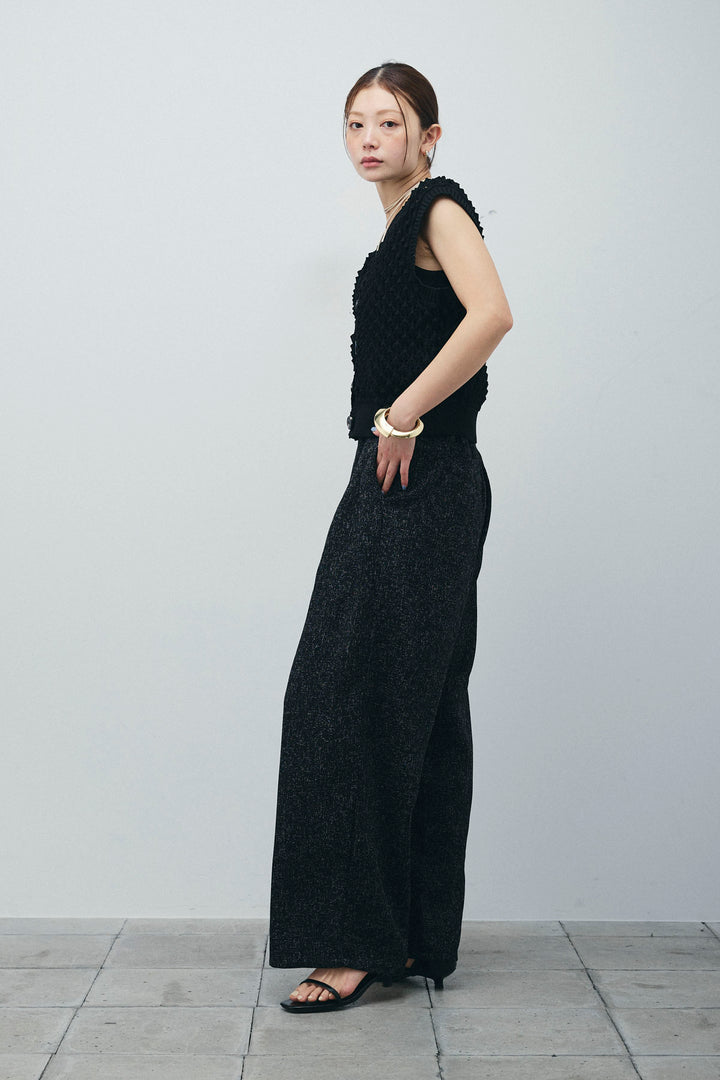 [予約/SET]カップ付きホルターネックタンク+バンピーステッチ2WAYベスト+サマーツイードタックパンツ(3set)