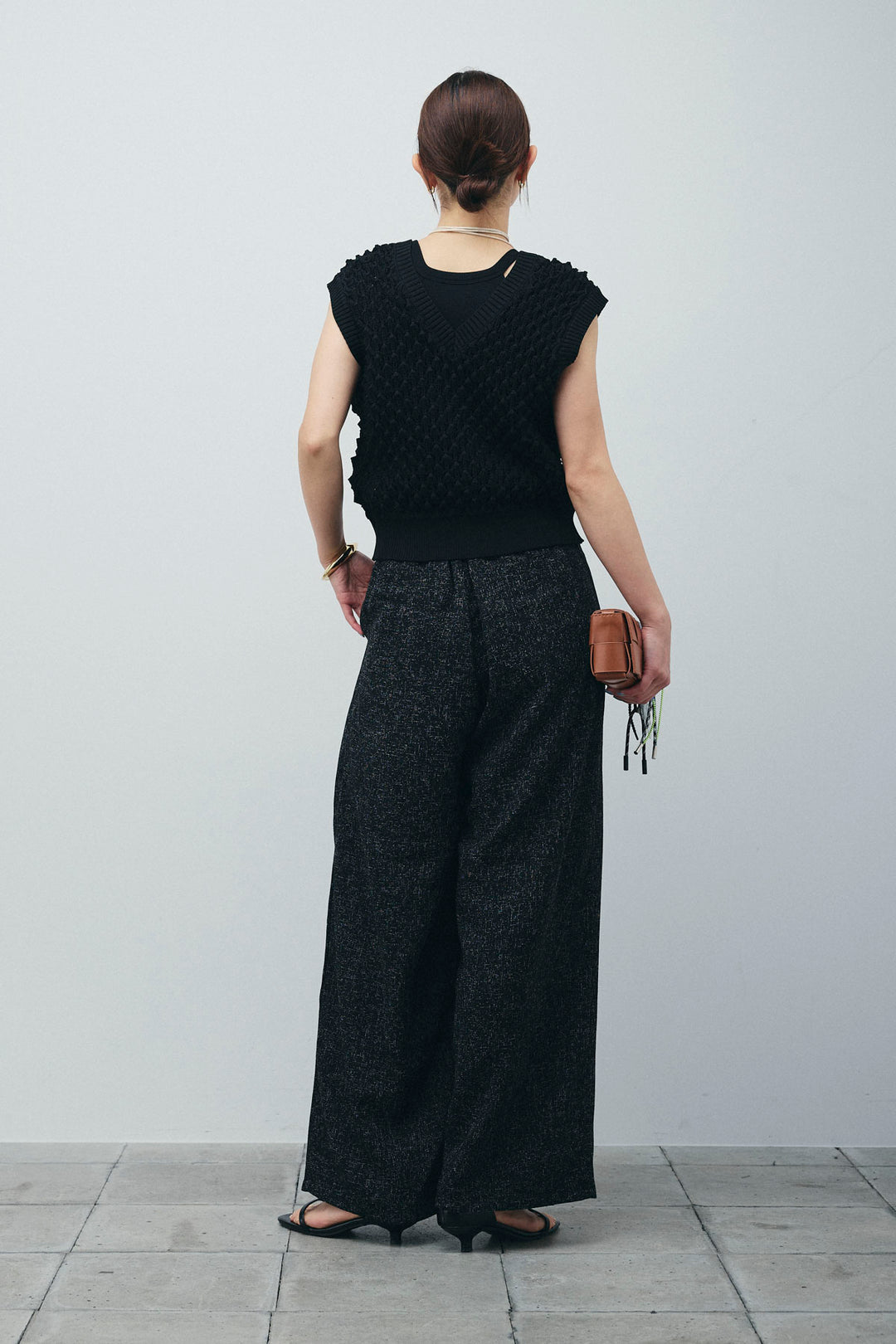 [予約/SET]カップ付きホルターネックタンク+バンピーステッチ2WAYベスト+サマーツイードタックパンツ(3set)