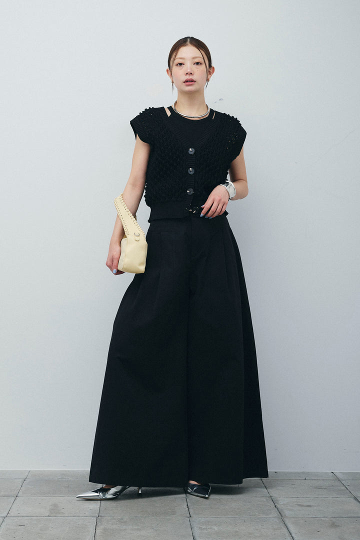 [予約/SET]カップ付きホルターネックタンク+バンピーステッチ2WAYベスト+ベルト付きバギーパンツ(3set)