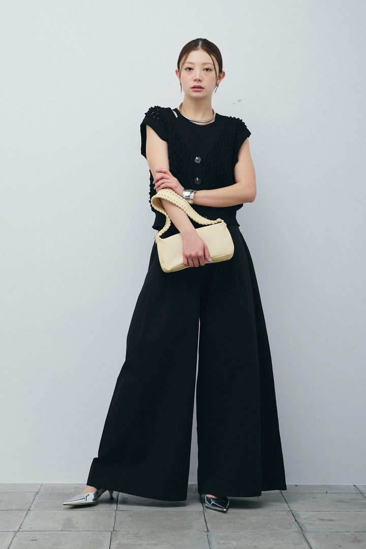 [予約/SET]カップ付きホルターネックタンク+バンピーステッチ2WAYベスト+ベルト付きバギーパンツ(3set)