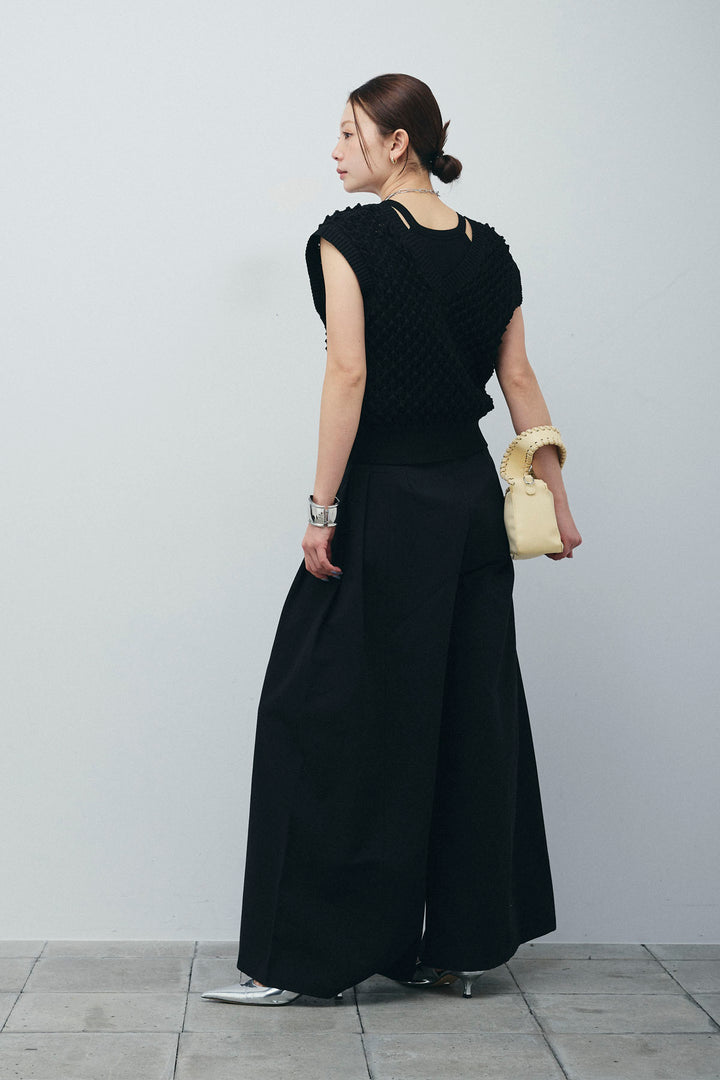 [予約/SET]カップ付きホルターネックタンク+バンピーステッチ2WAYベスト+ベルト付きバギーパンツ(3set)