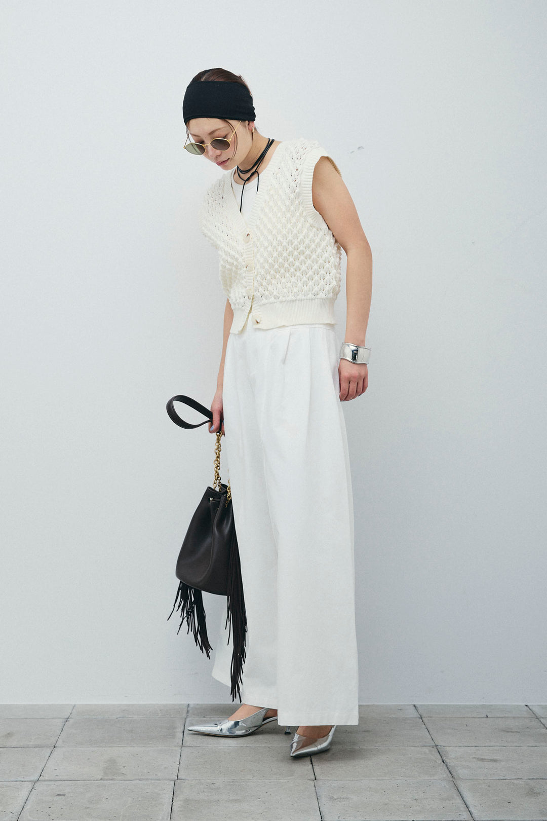 [予約/SET]カップ付きホルターネックタンク+バンピーステッチ2WAYベスト+ベルト付きバギーパンツ(3set)