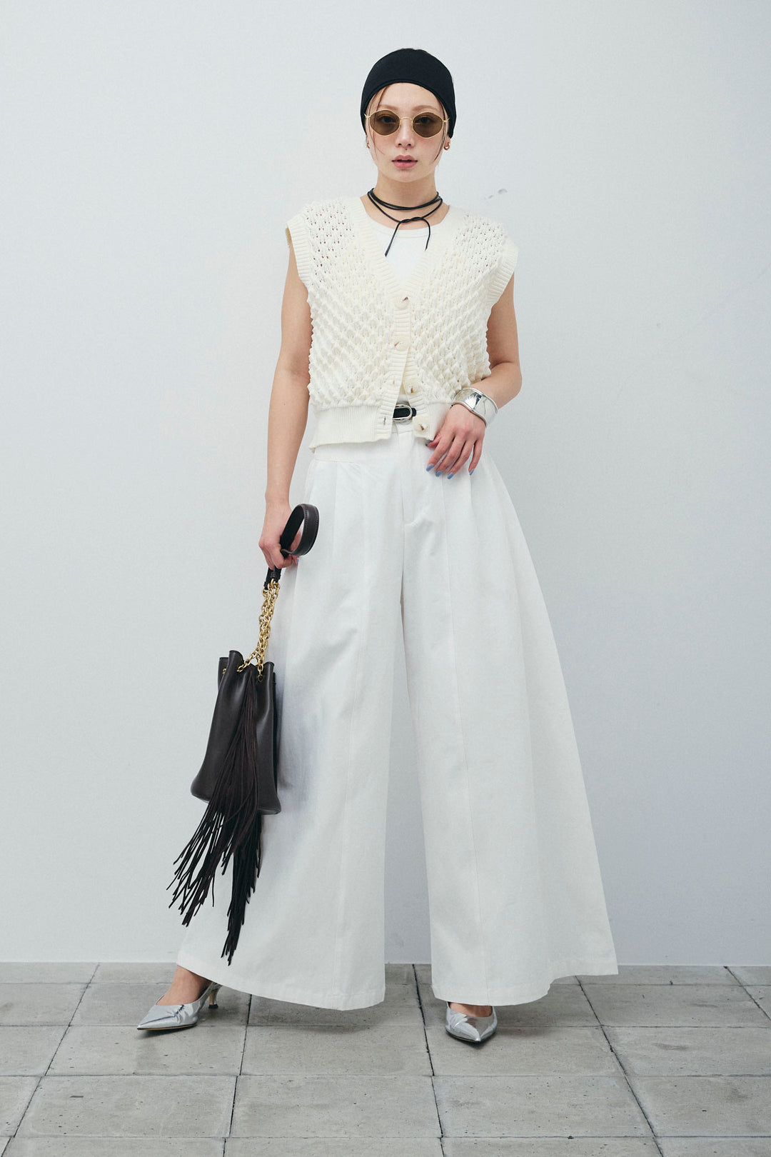 [予約/SET]カップ付きホルターネックタンク+バンピーステッチ2WAYベスト+ベルト付きバギーパンツ(3set)