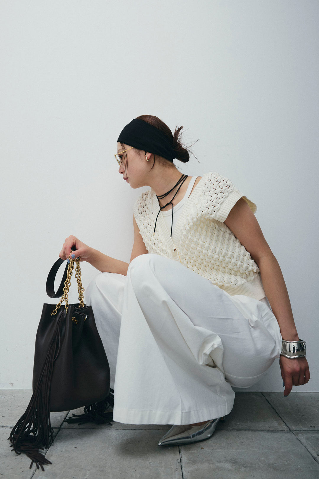 [予約/SET]カップ付きホルターネックタンク+バンピーステッチ2WAYベスト+ベルト付きバギーパンツ(3set)